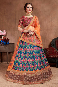 Thumbnail for Aastha Fashion Women's Intricate Navy Blue Colored Bridal Wear Embroidered Lehenga Choli - Distacart