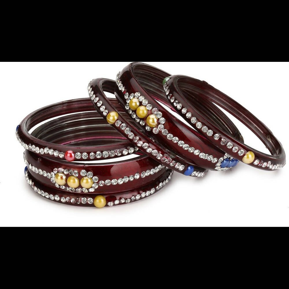 Afast Bridal Wedding & Party Fashionable Colorful Glass Bangle/Kada Set, Pack Of 12 - Blue, Maroon - Distacart