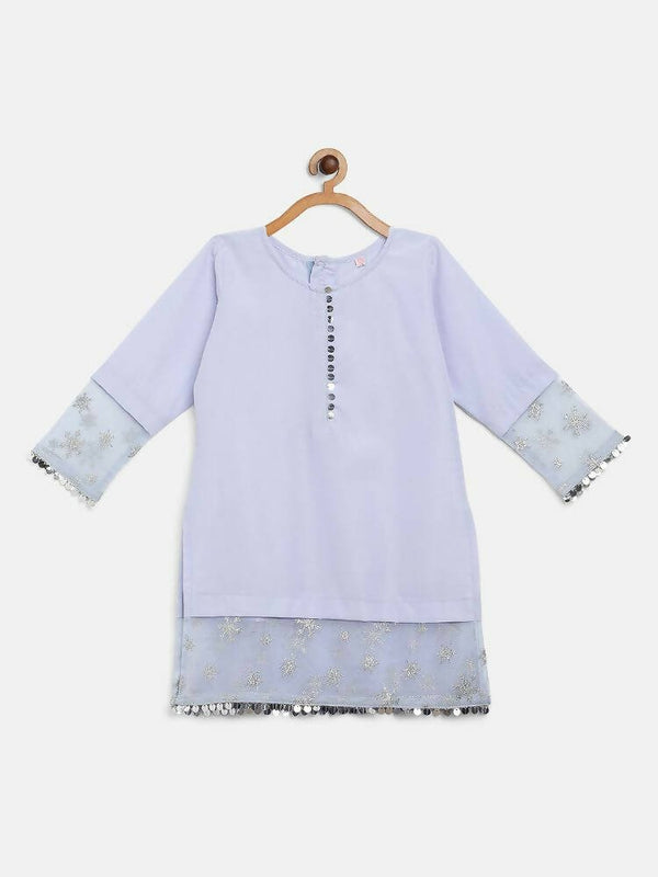 Ahalyaa Blue Crepe Silver Glitter Print Kids Kurta Palazzo Set With Dupatta For Girls - Distacart