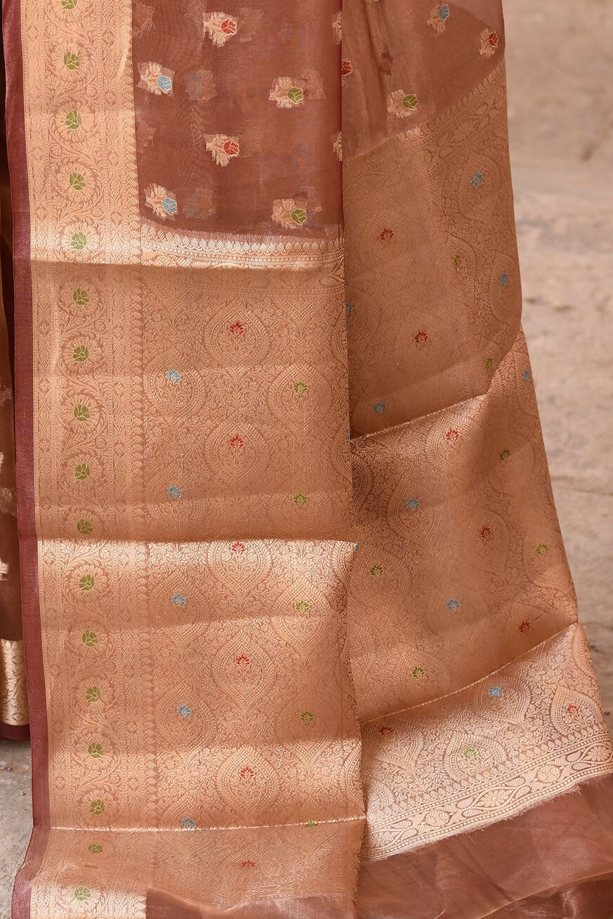 Joban Fashion Copper Pure Banarasi Tissue Saree