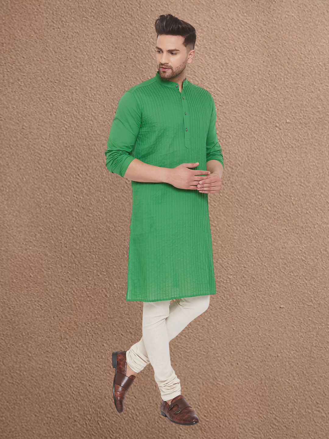 Even Apparels Men's Pintuck Fancy Green Kurta - Distacart