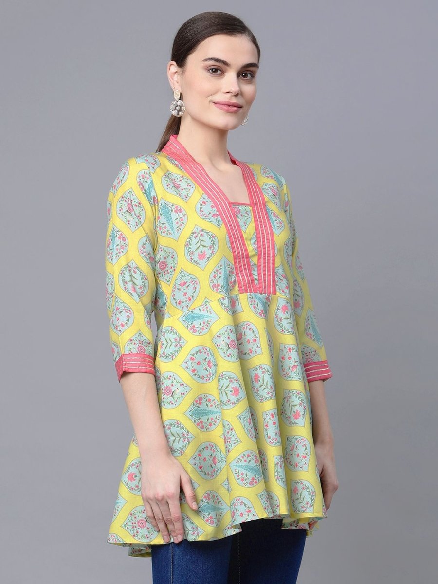 Ahalyaa Women Cotton Blend Lemon Yellow Digital Printed Tunic - Distacart
