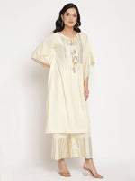 Thumbnail for Ahalyaa Women Off White Printed Gotta Patti Kaftan Style Kurta With Palazzos