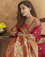 Thumbnail for Vastranavya Maroon Soft Paithani Silk Saree With Gold Zari Weaving Motifs With Matching Blouse Fabric - Distacart