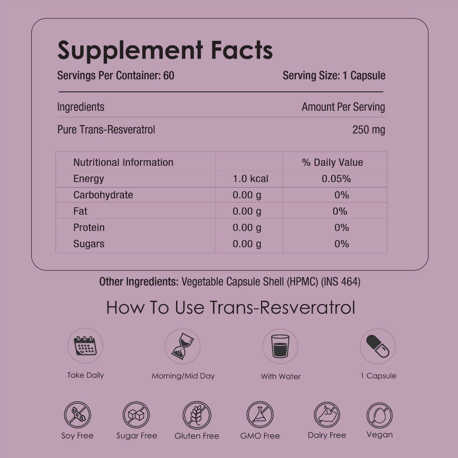 GATACA Pure Trans-Resveratrol - 250 mg Capsules for More Repair, Better Heart, More Life