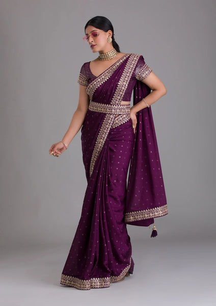Teeya Creation Wine Color Chinon Silk Saree - Distacart