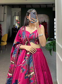Thumbnail for Vastranavya Polyester Viscose Chanderi Lehenga Choli With Intricate Print And Dupatta - Pink