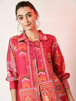 Thumbnail for Myshka Women's Pink Printed Shirt With Trousers - Distacart