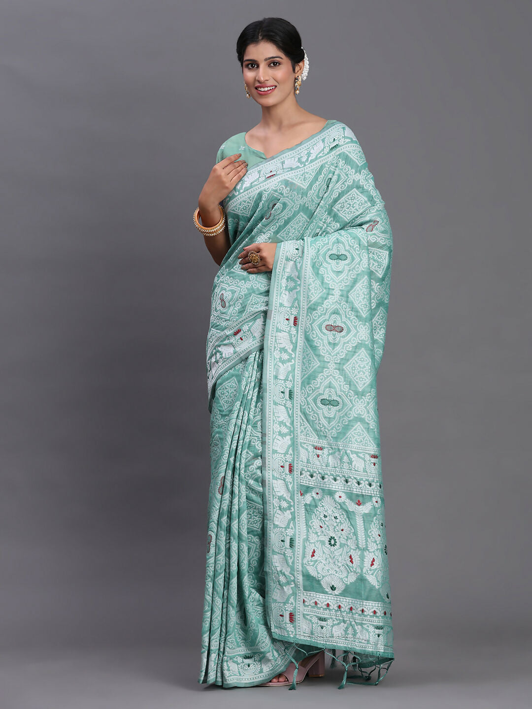 Astita Linen Cotton Sea Green Saree