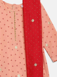Thumbnail for Ahalyaa Peach Crepe Gold Printed Kids Kurta Sets With Dupatta For Girls - Distacart