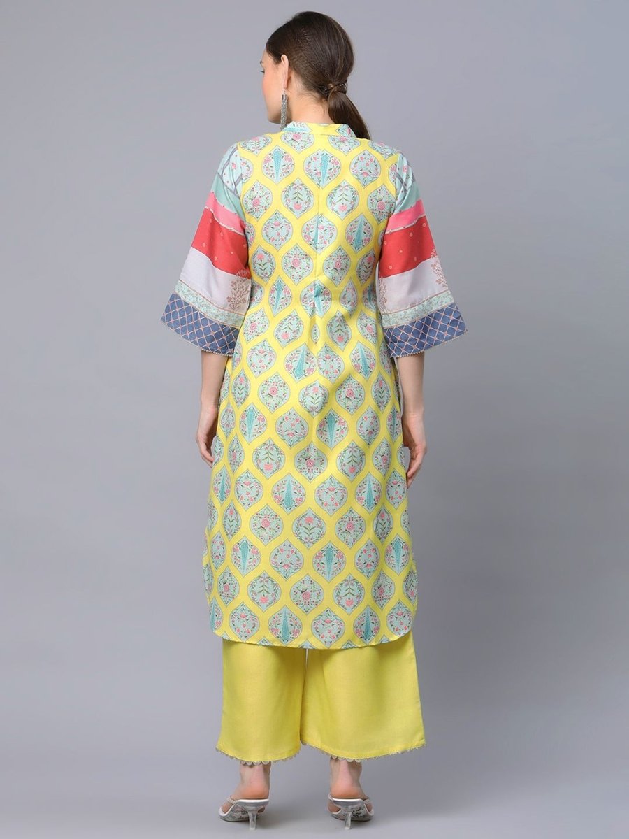 Ahalyaa Women's Yellow Pure Blend Digital Printed Kurta Palazzo Set