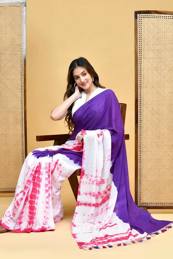 Exclusive Collection Violet Pink Beautiful Super Soft Most Comfortable Pure Mul Cotton Saree
