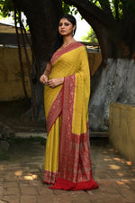 Thumbnail for Joban Fashion Yellow Crepe Chiffon Pure Handloom Banarasi Silk Saree