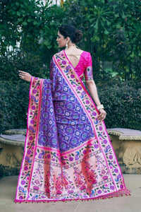 Thumbnail for Aastha Fashion Purple Woven Patola Silk Saree with Blouse - Distacart