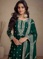 Thumbnail for elegant-green-chinon-palazzo-suit-with-dazzling-sequins-embroidery-slscc52857466b-b