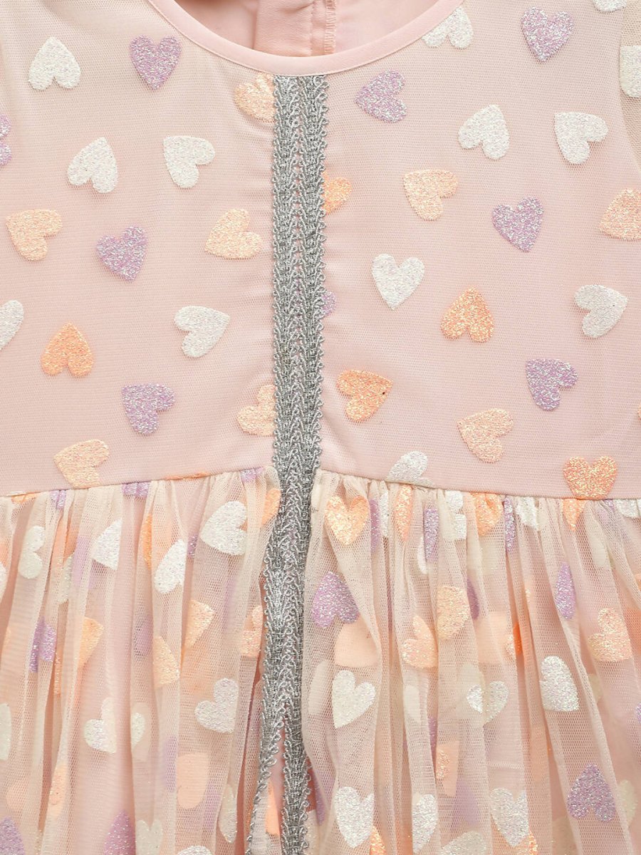 Ahalyaa Pink Net Glitter Print kids Dress For Girls - Distacart
