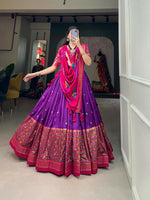 Thumbnail for Vastranavya Stunning Look Tussar Silk Printed With Foil Work Indian Lehenga Choli - Purple - Distacart