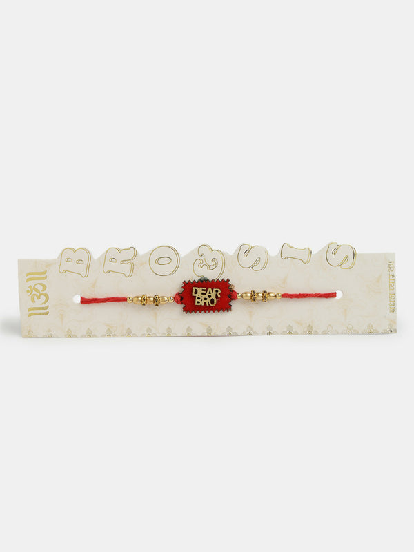 NVR Men Set of 4 Gold-Toned Stone-Studded & Beaded Rakhi With Roli Chawal & Chocolate - Distacart