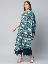 Thumbnail for Ahalyaa Women Green Crepe Floral Printed Kurta with Palazzo Set - Distacart
