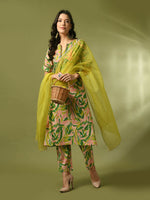 Thumbnail for Myshka Women's Multi Printed Cotton Straight Party Kurta Set With Dupatta - Distacart