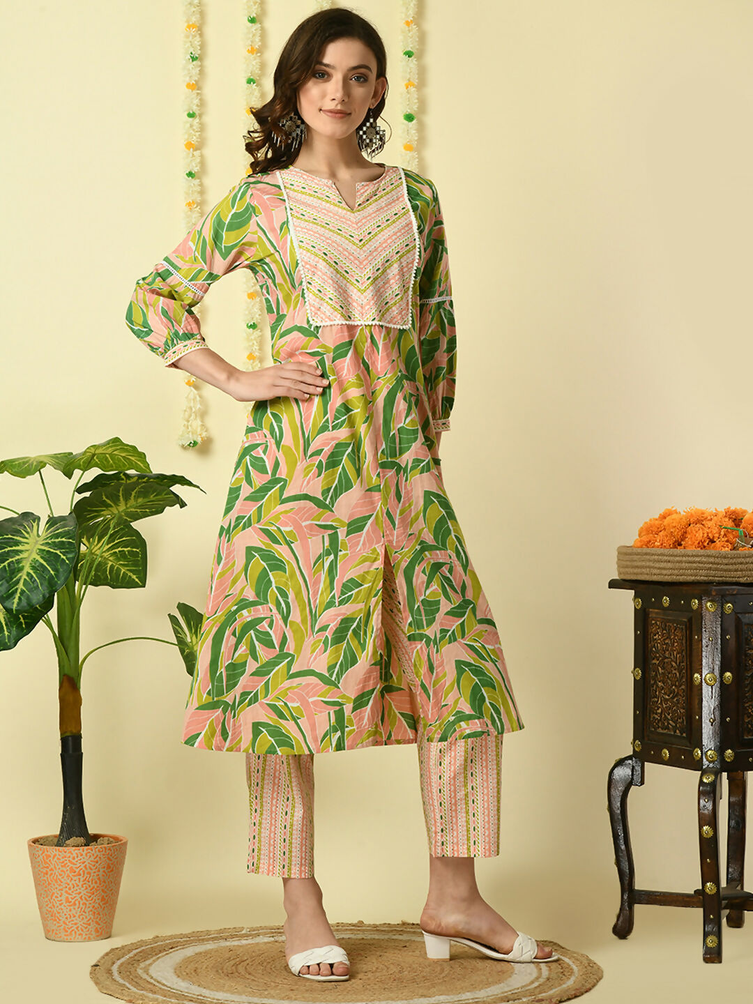 Myshka Women's Multi Pure Cotton Kurta & Palazzos With Dupatta Party Sets - Distacart