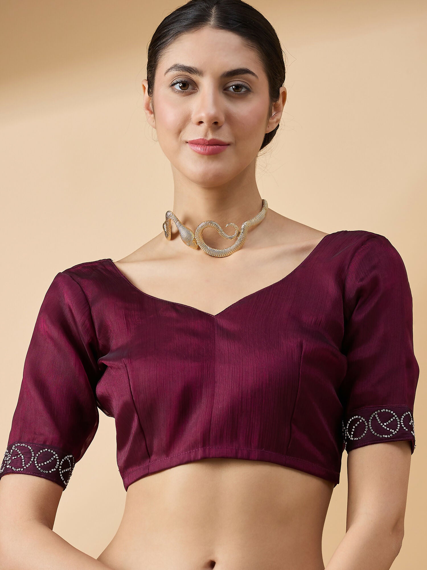 Purple Organza Swaroski Diamond Work Saree with Unstitched Blouse - Radha - Distacart