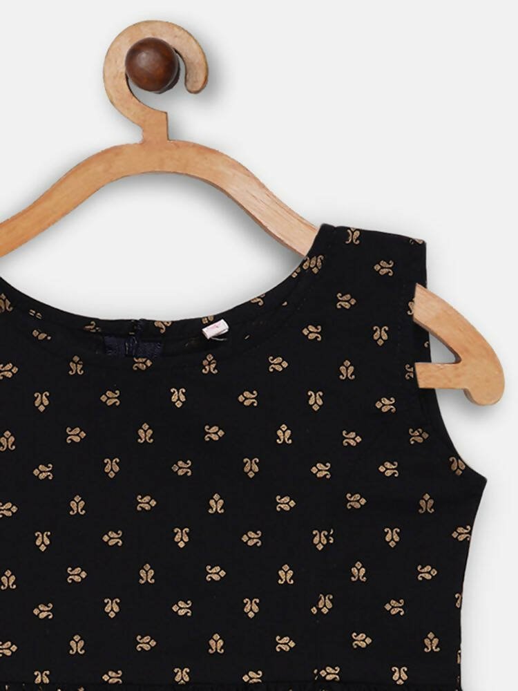 Ahalyaa Black Cotton Gold Print Kids Kurta Sharara Sets For Girls - Distacart