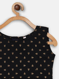 Thumbnail for Ahalyaa Black Cotton Gold Print Kids Kurta Sharara Sets For Girls - Distacart