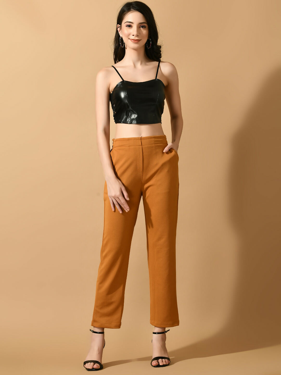 Myshka Women's Mustard Straight Fit Party Trouser - Distacart