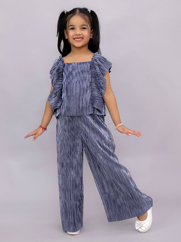 Lil Drama Glam Up Girls Blue Party Top and Pant Set