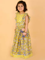 Thumbnail for Lil Drama Girls Choli with Ghaghra Set - Yellow - Distacart