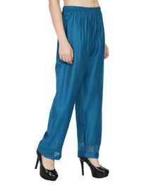 Thumbnail for Asmaani Wine Blue Color Plain Lace Palazzo