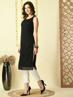 Thumbnail for Myshka Women's Black Georgette Sleeveless Straight Party Kurta - Distacart