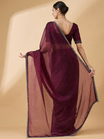 Thumbnail for Purple Organza Swaroski Diamond Work Saree with Unstitched Blouse - Radha - Distacart