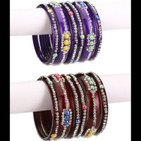 Thumbnail for Afast Bridal Wedding & Party Fashionable Colorful Glass Bangle/Kada Set, Pack Of 12 - Blue, Maroon - Distacart