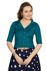 Thumbnail for Aastha Fashion Women's Women's Teal Art Silk Button Readymade Blouse - Distacart