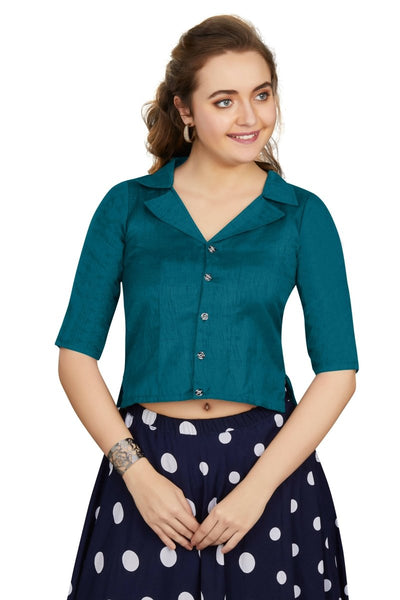 Aastha Fashion Women's Women's Teal Art Silk Button Readymade Blouse - Distacart