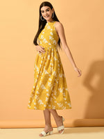 Thumbnail for Myshka Women's Yellow Fit and Flare Party Dress - Distacart