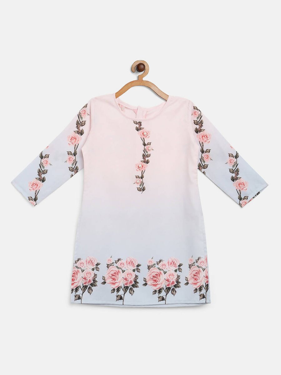 Ahalyaa Pink Crepe Floral Print Kids Kurta Sharara Set With Dupatta For Girls - Distacart
