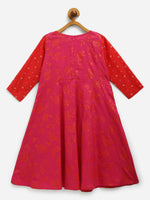 Thumbnail for Ahalyaa Dark Pink Crepe Khari Print kids Dress Attached Jacket For Girls - Distacart
