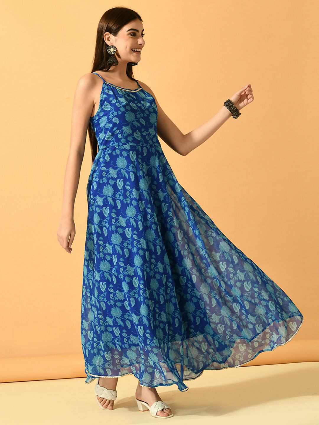 Myshka Women's Blue Fit and Flare Party Dress - Distacart