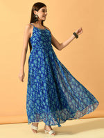 Thumbnail for Myshka Women's Blue Fit and Flare Party Dress - Distacart