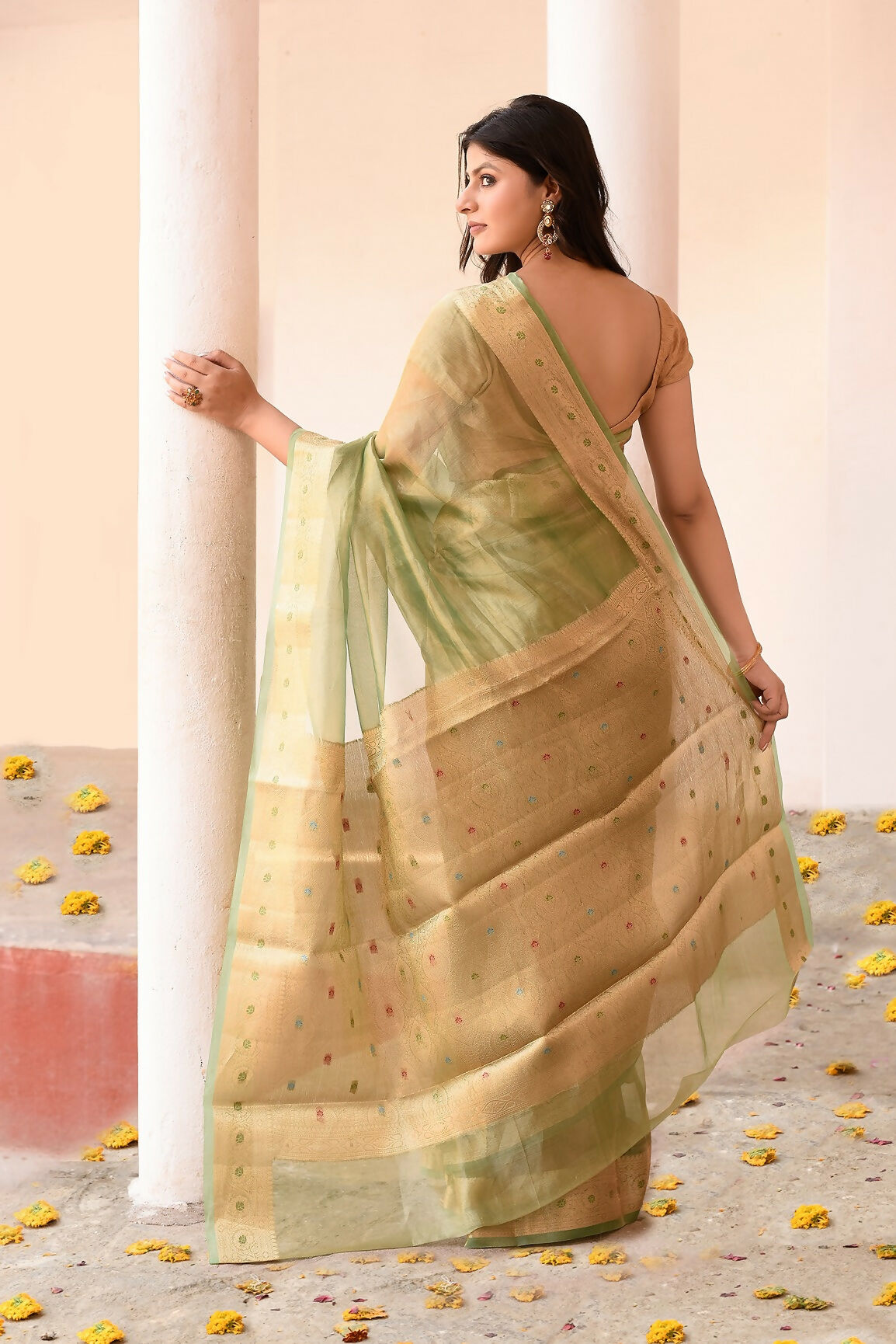 Joban Fashion Green Pure Banarasi Tissue Saree