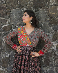 Thumbnail for Preksha Creation Exclusive For Navratri Wear Rayon Printed With Mirror Work Gown - Black