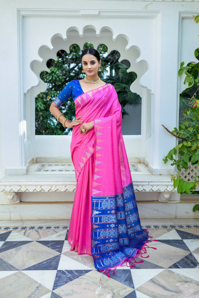 Aastha Fashion Pink Woven South Silk Saree with Blouse - Distacart