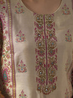 Thumbnail for Anouk Cream Ethnic Motifs Printed Mirror Work Pure Silk Kurta With Trousers & Dupatta - Distacart