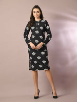 Thumbnail for Myshka Women's Black Printed Round Neck Party Top With Skirt Co-ord set - Distacart