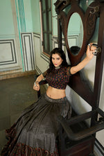 Thumbnail for Vastranavya Kashmiri Print With Foil Print Lehenga With Unstitched Printed Blouse - Grey - Distacart