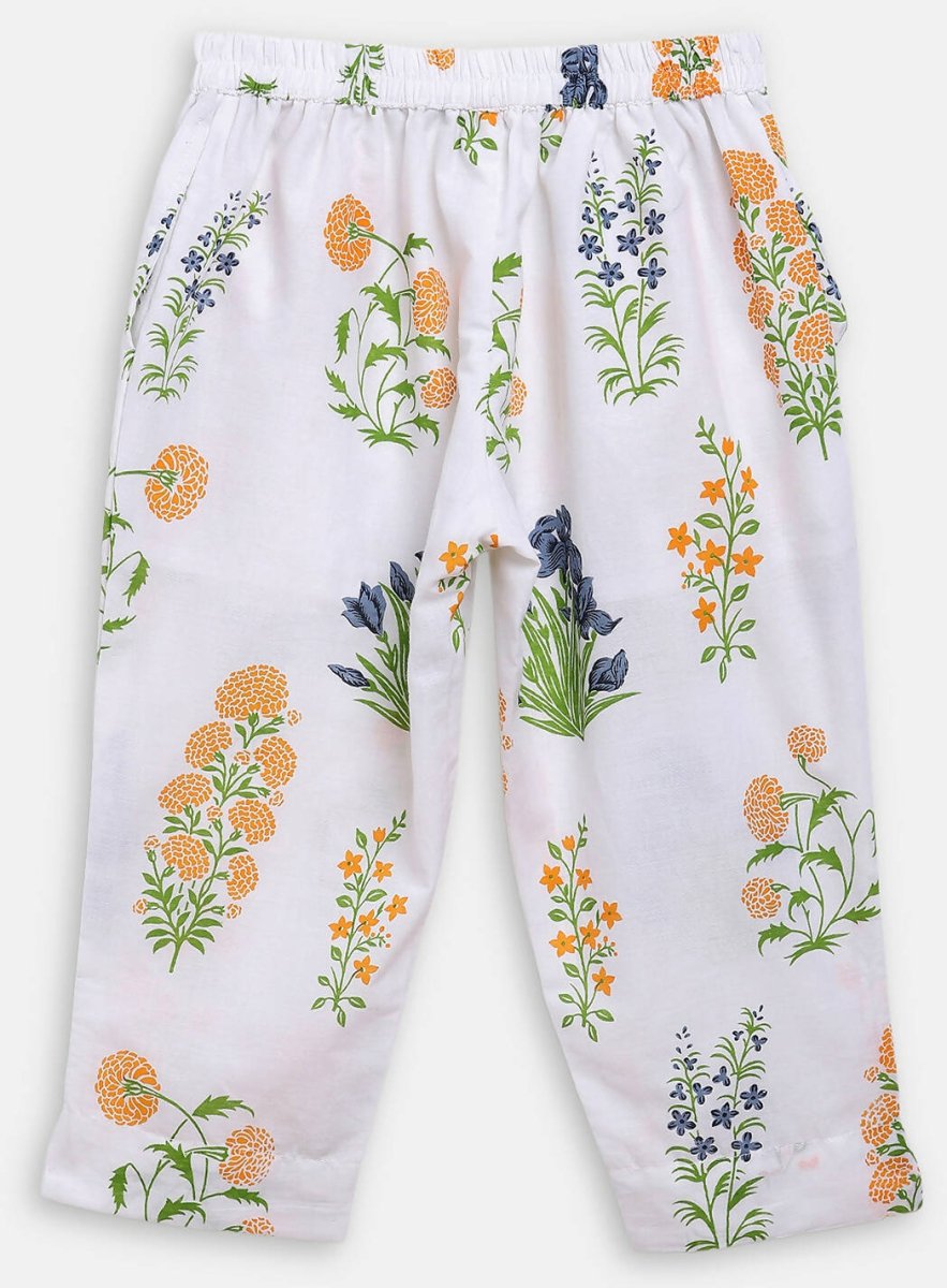 Ahalyaa White Cotton Straight Floral Printed Kids Kurta Pant Sets With Dupatta For Girls - Distacart