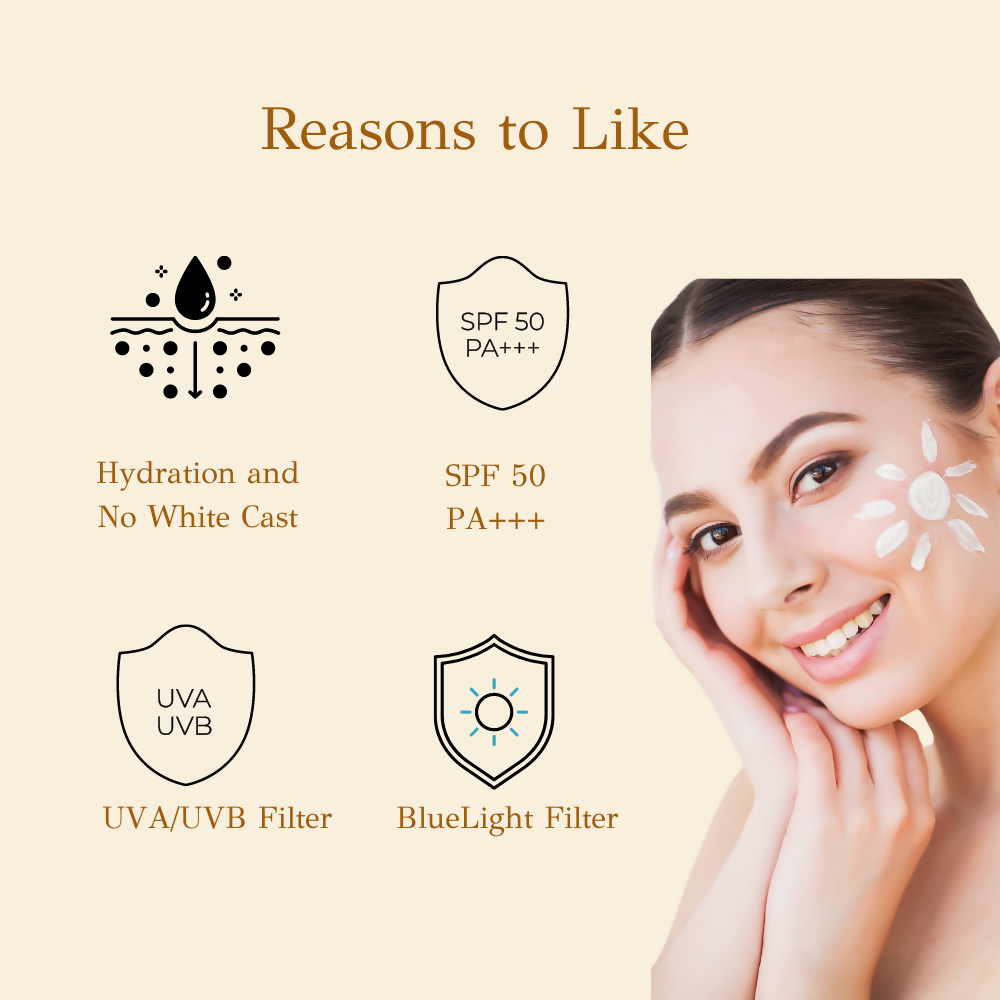 dBasic Sunscreen SPF50 PA+++ UVA/UVB, Blue Light Filter, Rice Water, Shea Butter & No White Cast - Distacart
